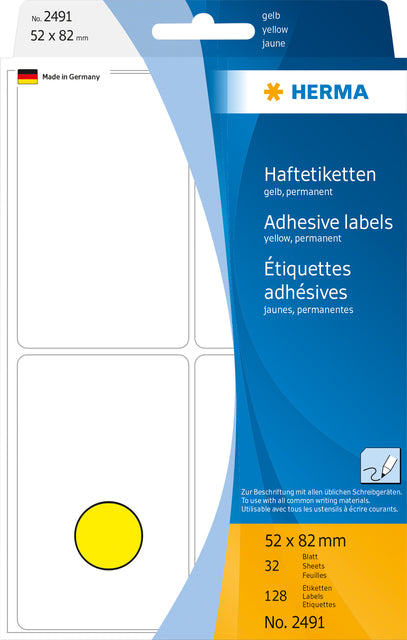 Herma 2491 52x82mm Etikett gelbe 128 Stücke