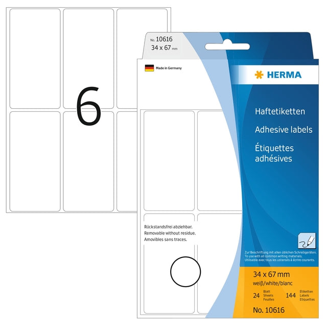 Herma 10616 34x67mm Etikett Abnehmbare 192 Stücke
