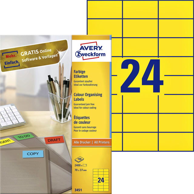 Etikett Avery Zweckform 3451 70x37mm gelb 2400 Stück