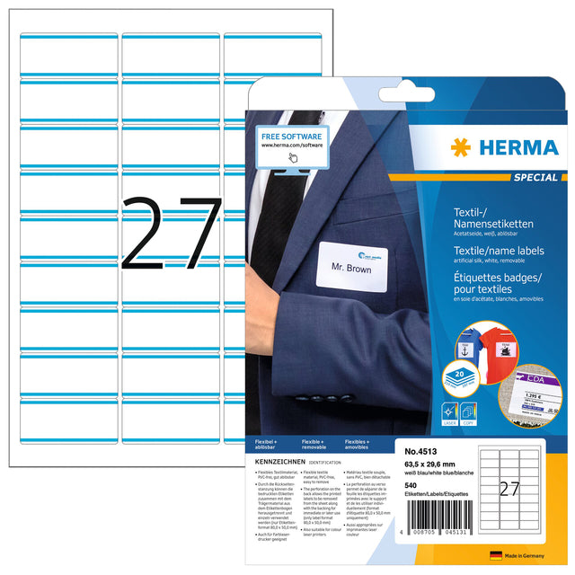 Name Badge Label Herma 4513 63.5x29.6mm Weiß/Blau