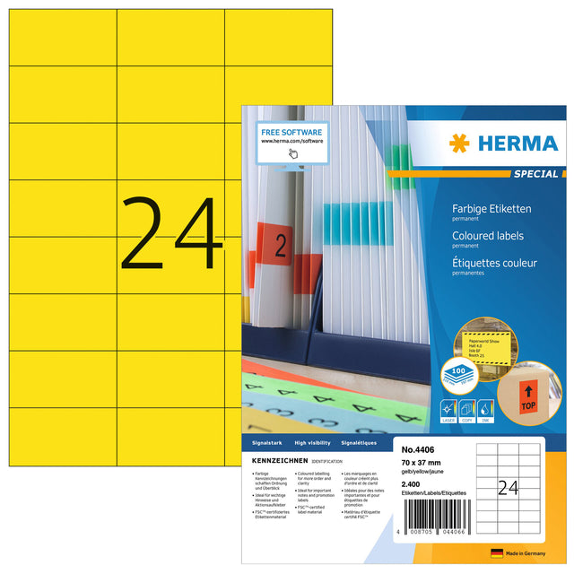 Etikett Herma 4406 70x37mm gelb 2400 Stück
