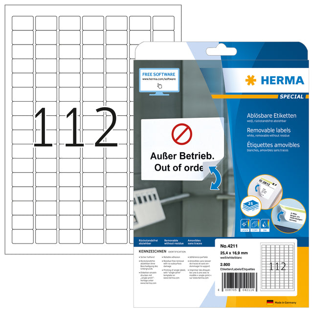 Etikett Herma 4211 25.4x16.9mm Abnehmbare weiße 2800 Stücke
