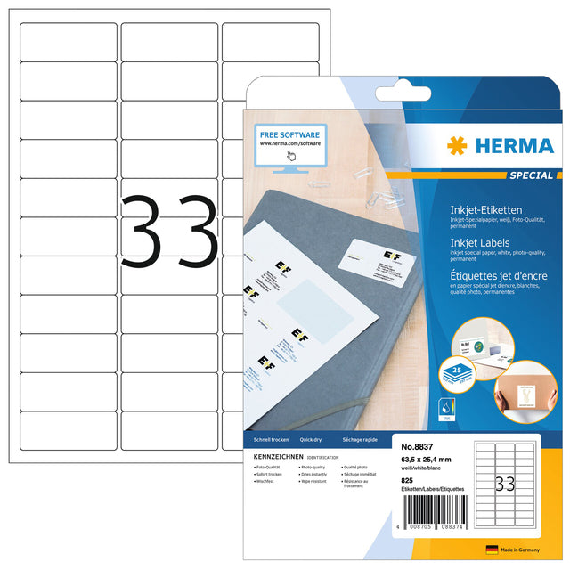 Herma 8837 Etikett 63,5x25,4 mm Matte Weiß 825 Stücke