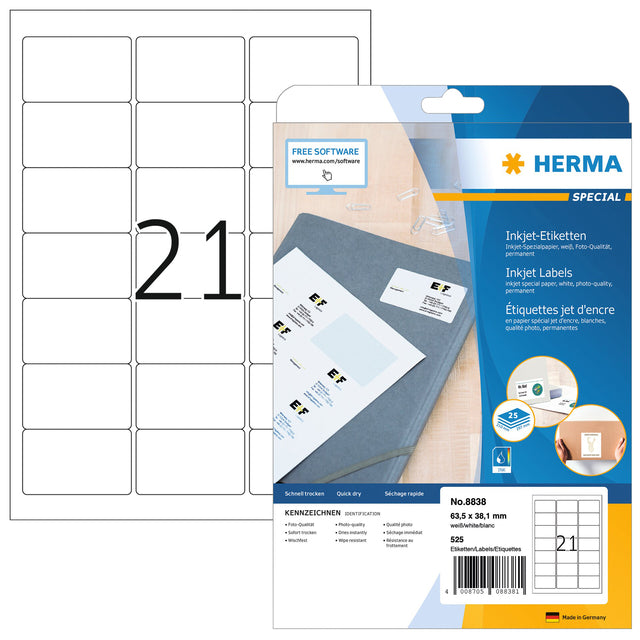 Herma 8838 Etikett 63.5x38.1mm Matte Weiß 525 Teile