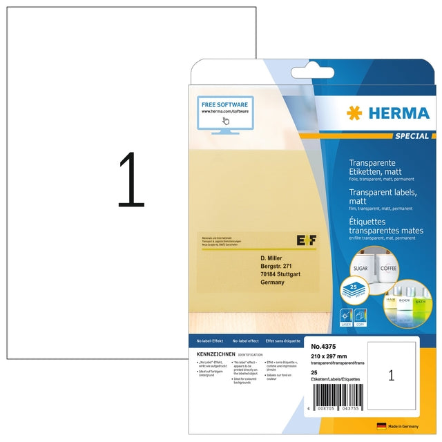 Herma 4375 Etikett 210x297mm A4 Transparent 25 Teile