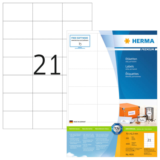 Label Herma 4616 70x42.3mm Premium Weiß 4200 Stück