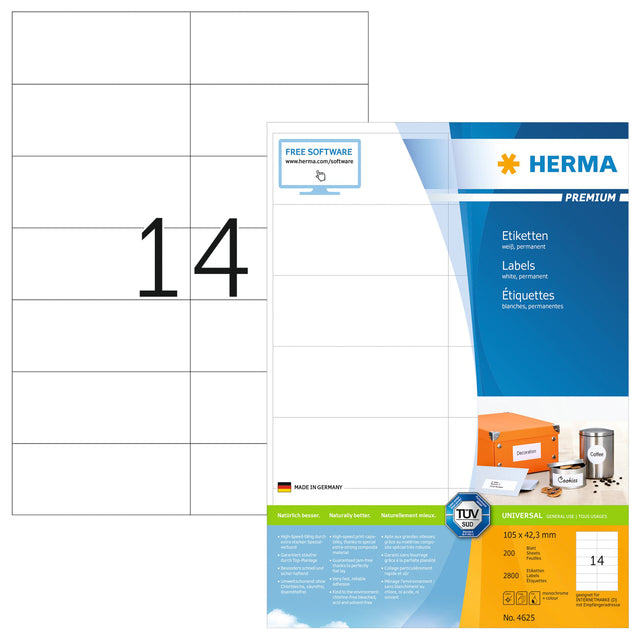 Herma 4625 Etikett 105x42.3mm Premium weiß 2800 Stück