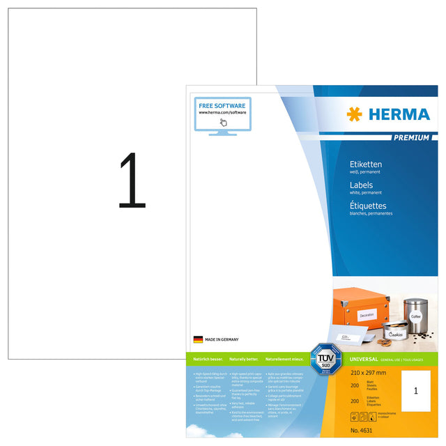Label Herma 4631 210x297mm A4 Premium White 200 Pieces