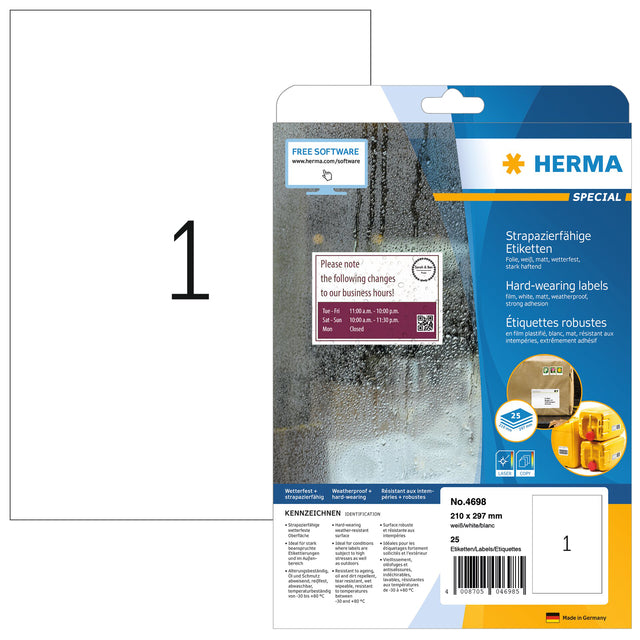 Etikett Herma 4698 210x297mm Wetter -resistent weiß 25 Teile