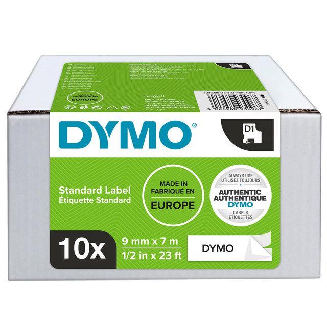 Etikettenklebeband Dymo 41913 D1 9mmx7m schwarz bis weiß 10 rol