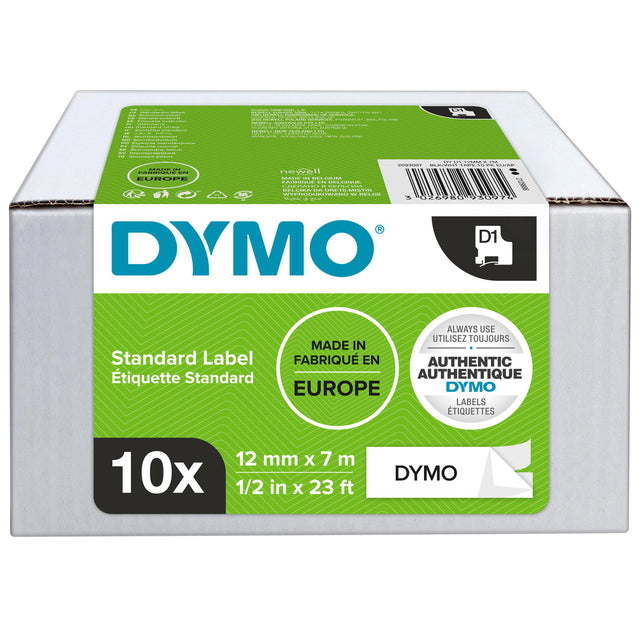 Etikettenklebeband Dymo 45013 D1 12mmx7m schwarz bis weiß 10 rol