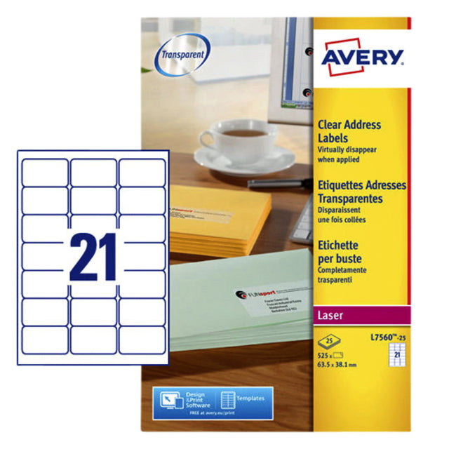 Etikett Avery L7560-25 63.5x38.1mm transparent 525 Stück