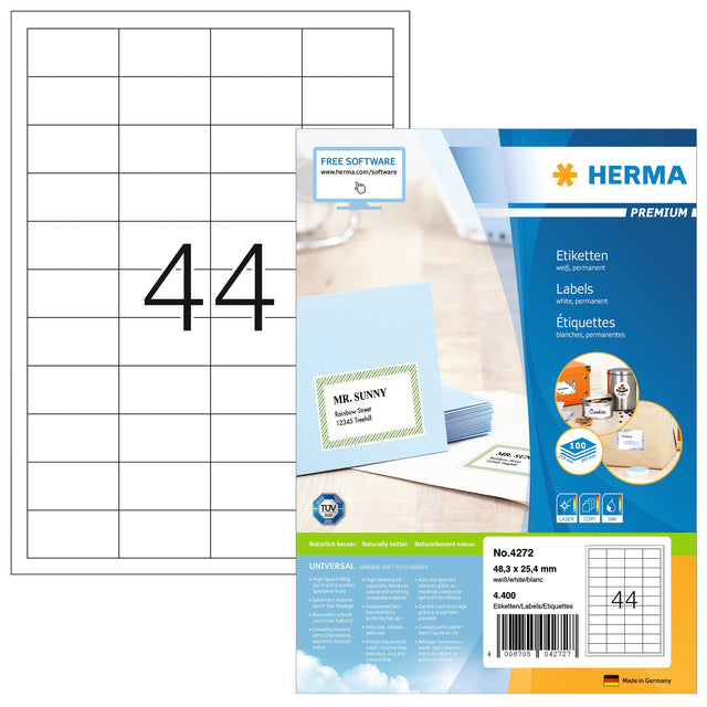 Herma 4272 Etikett 48.3x25,4 mm Premium Weiß 4400 Stück