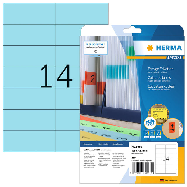 Herma 5060 105x42.3mm Etikett Abnehmbare blaue 280 Teile