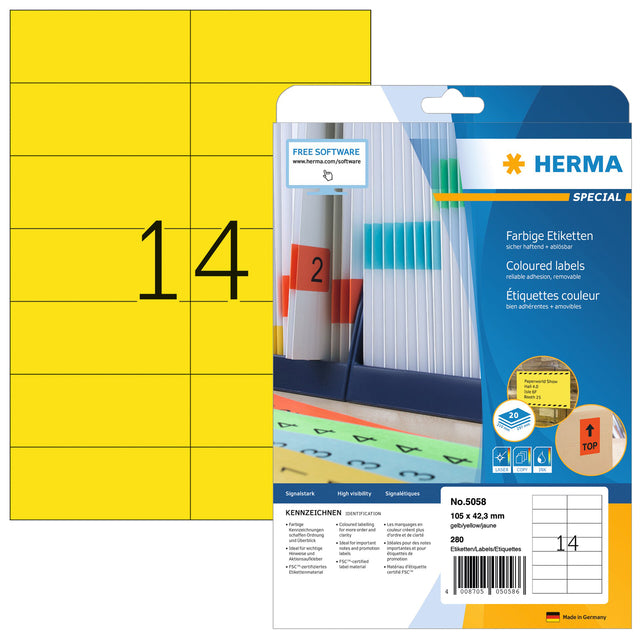 Etikett Herma 5058 105x42.3mm Abnehmbare gelbe 280 Teile