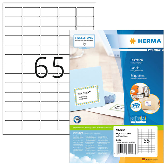 Label Herma 4254 38.1x21.2mm Premium Weiß 6500 Stück