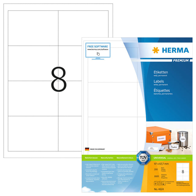 Herma 4624 Etikett 97x67,7mm Premium White 1600 Stücke