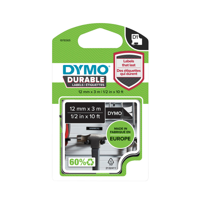 Etikett Tape Dymo 1978365 12mmx3m weiß auf Schwarz