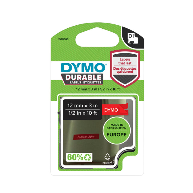 Etikett Tape Dymo 1978366 12mmx3m weiß auf rot