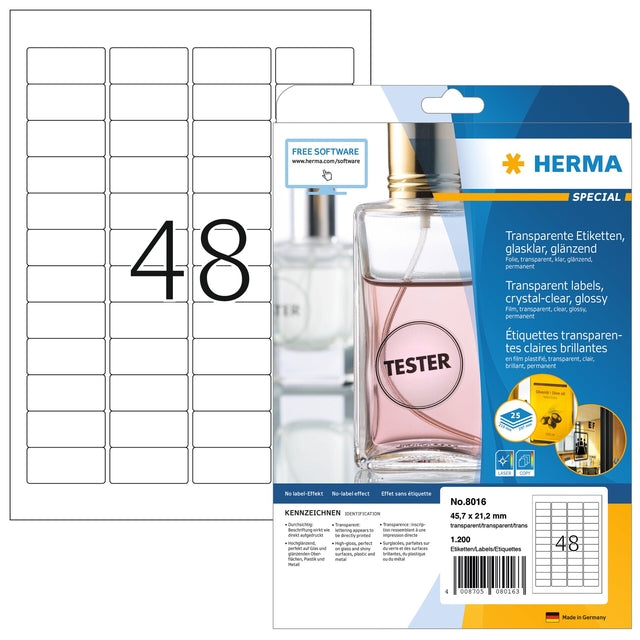 Herma 8016 45.7x21.2mm Etikett Transparent 1200 Stück