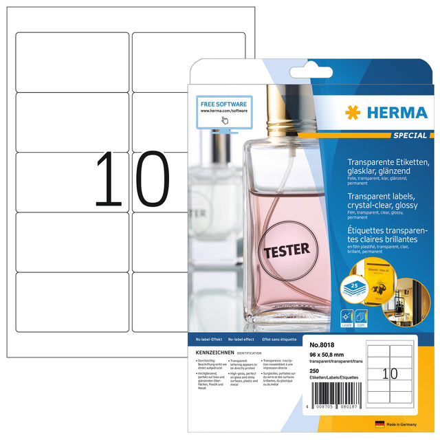 Etikett Herma 8018 96x50.8mm transparent 250 Stück