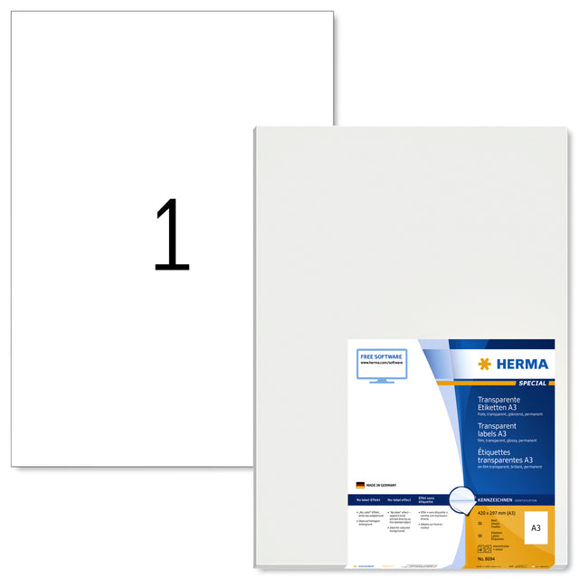 Herma 8694 A3 Label 297x420mm transparent 50 Stück