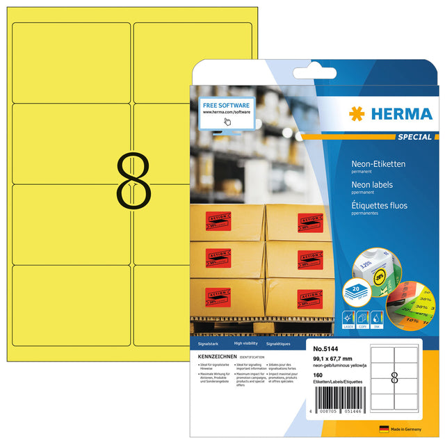 Label Herma 5144 99.1x67,7 mm Neongeel 160 Stück