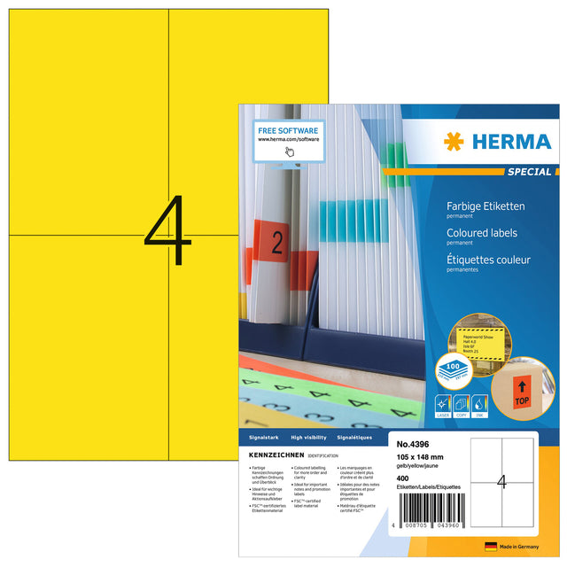 Label Herma 4396 105x148mm A6 gelb 400 Stück