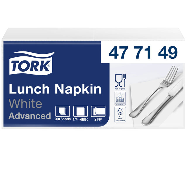 Servietten Tork 2-layer 1/4 gefaltet 200st Weiß 477149 | 10 Stück
