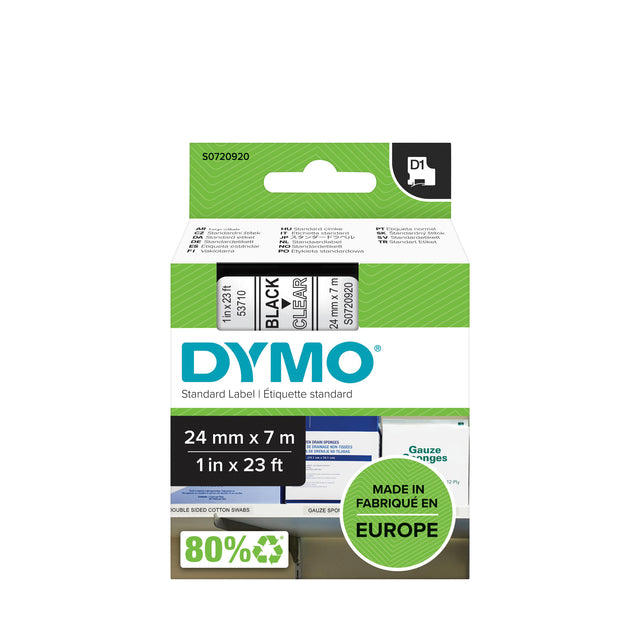 Etikettenklebeband Dymo 53710 D1 720920 24 mmx7m schwarz auf transparent