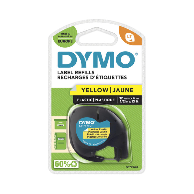 Etikettenklebeband Dymo letratag 91202 Kunststoff 12mm schwarz auf Gelb