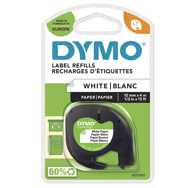 Etikettenklebeband Dymo letratag 91200 Papier 12mm schwarz auf Weiß
