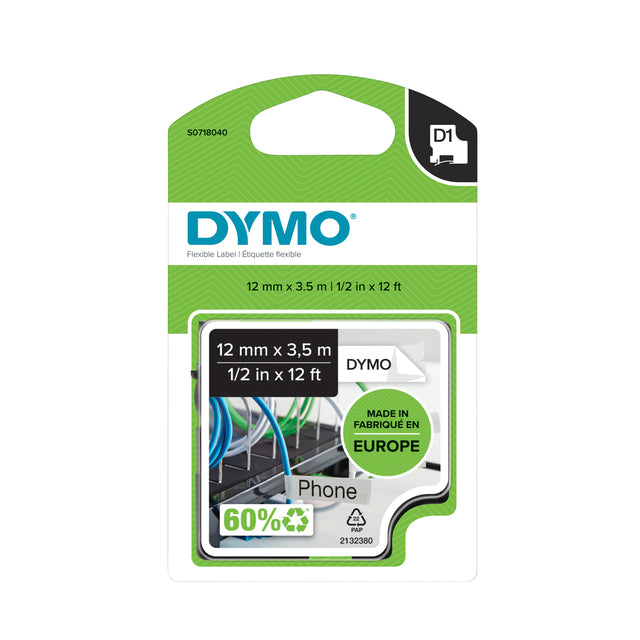 Etikett Tape Dymo 16953 D1 718040 12 mmx3,5 m Nylon schwarz auf Weiß