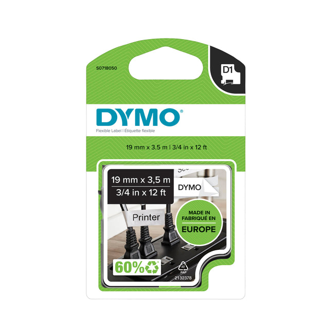Etikett Tape Dymo 16954 D1 718050 19mmx3,5 m Nylon schwarz auf Weiß