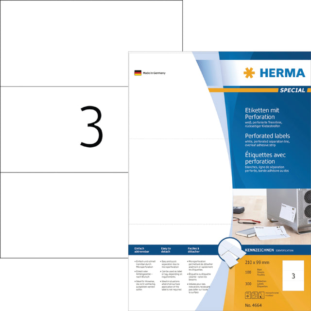 Label Herma 4664 210x99mm perforiertes Weiß 300 Stück