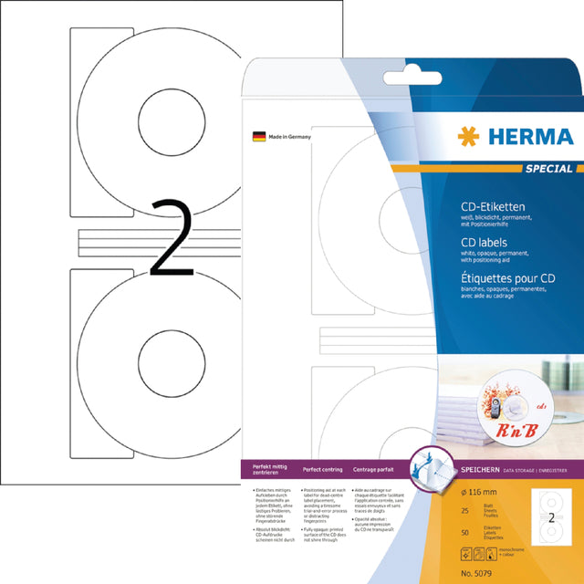 Herma 5079 CD 116mm weiße Opaqua 50 Stück