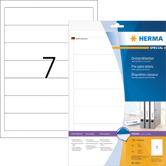 Rücklabel Herma 8620 schmal 38x192mm selbstadhäsiv Weiß