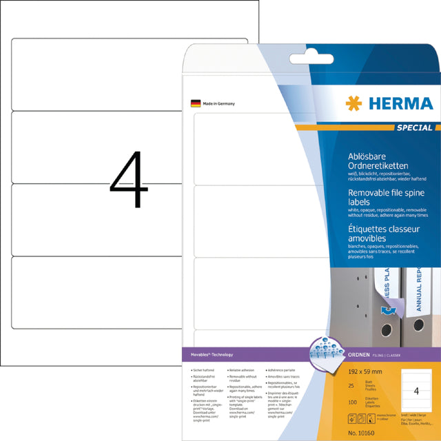 Teppichetikett Herma 101600 Wide 59x192mm Abnehmbares Weiß | 32 Stücke