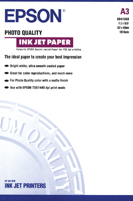 Tintenstrahlpapier EPSON S041068 A3 MAT 105GR 100VEL