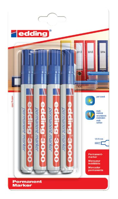 Filztip Edding 3000 um 1,5-3 mm blau | 10 Stück