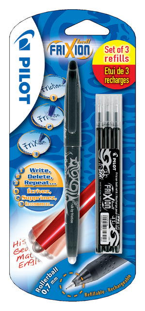 Rollerpen Pilot Frixion BL-FR7 0,35 mm + 3 Füllungen schwarz