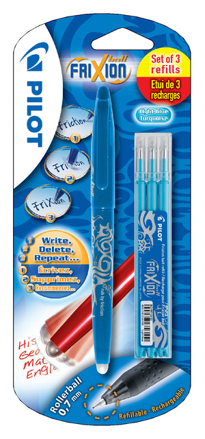 Rollerpen Pilot Frixion BL-FR7 0,35 mm + 3 Füllungen hellblau