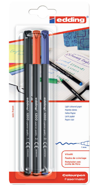 Fineliner Edding 1200 Assorti 1mm Blasen von 3 Teilen