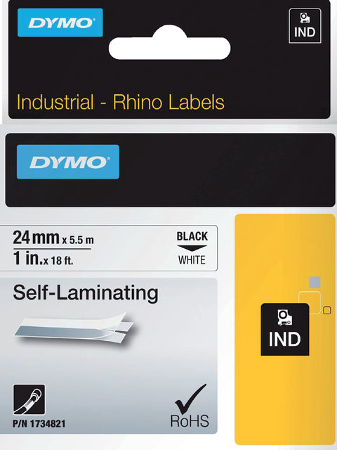 Etikett Tape Dymo Rhino 1734821 Self -Laminating 24 mmx5,5 m schwarz auf Weiß
