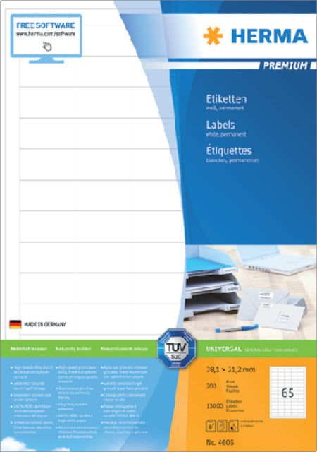 Herma 4606 38.1x21.2mm Premium White Etikett 13000 Stücke