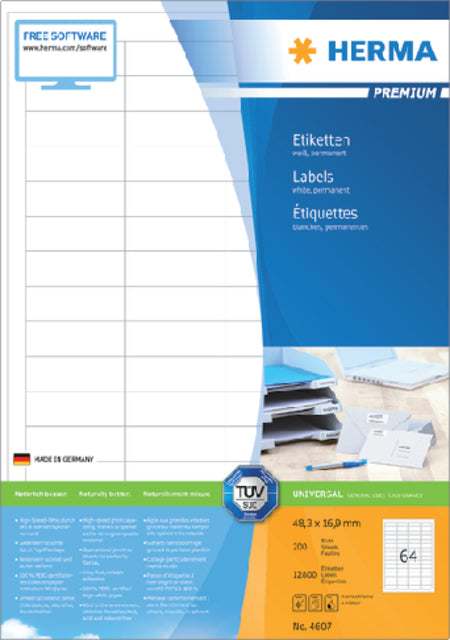 Herma 4607 Label 48.3x16.9mm Prem White 12800 Stücke