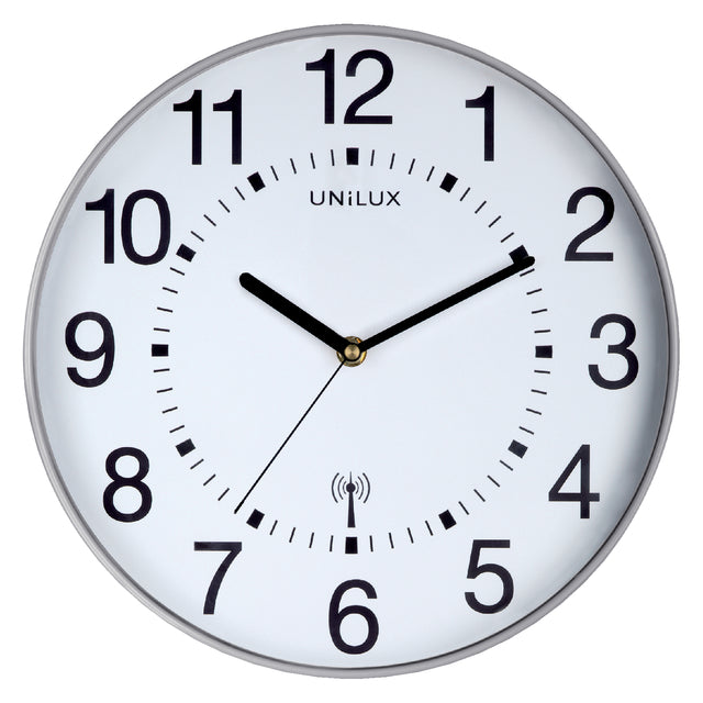 Wanduhr Unilux Maxi Radio kontrolliert Ø37,5 cm hellgrau/weiß