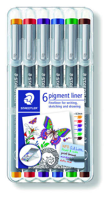 Fineliner Staedtler Pigment 308 0,3 mm Set à 6st Assorti