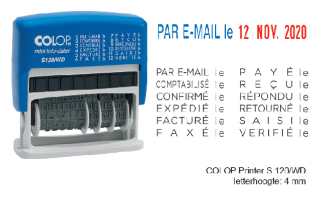 Colop-Text-Stempel mit Datum Mini-Info Dater Wörtern: Par E-Mail Le, Comptabilisé Le, Bestätigung, exp ...