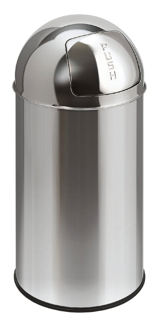 VEPA -Mülleimer - Pushcan Abfallbehälter 40Liter mit Push Deckel Silber